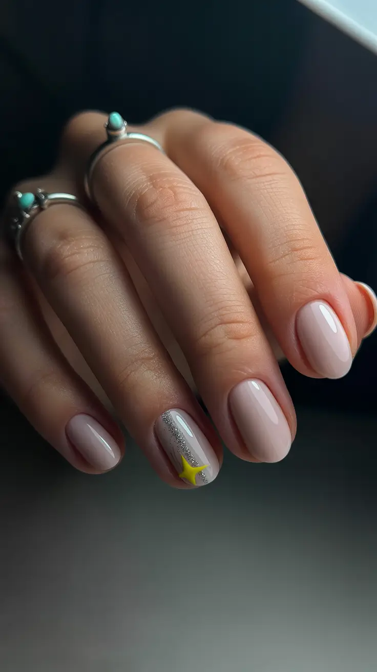 Trendy short winter nail 2025-2026 silver star serenity