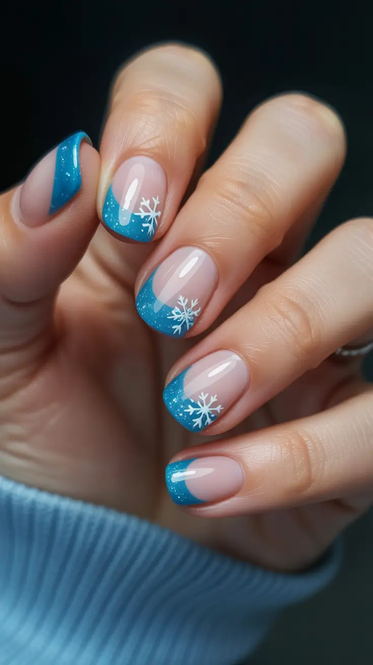 Trendy short winter nail 2025-2026 blue winter french