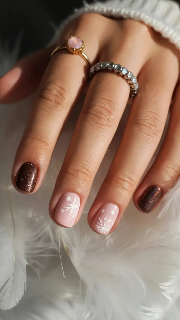 Trendy Short Winter Nail 2025–2026 Frosted Elegance in Blush and Cocoa