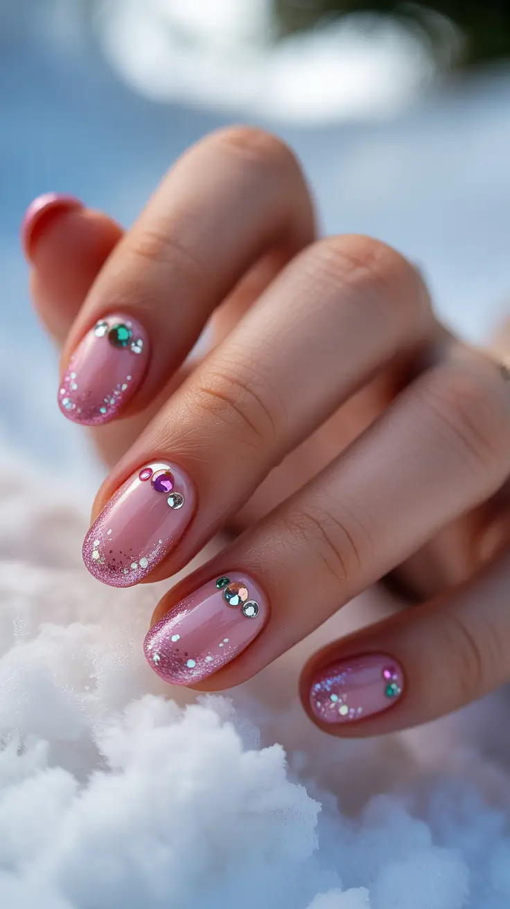 Trendy Short Winter Nail 2025–2026 Jewel Frost Glam