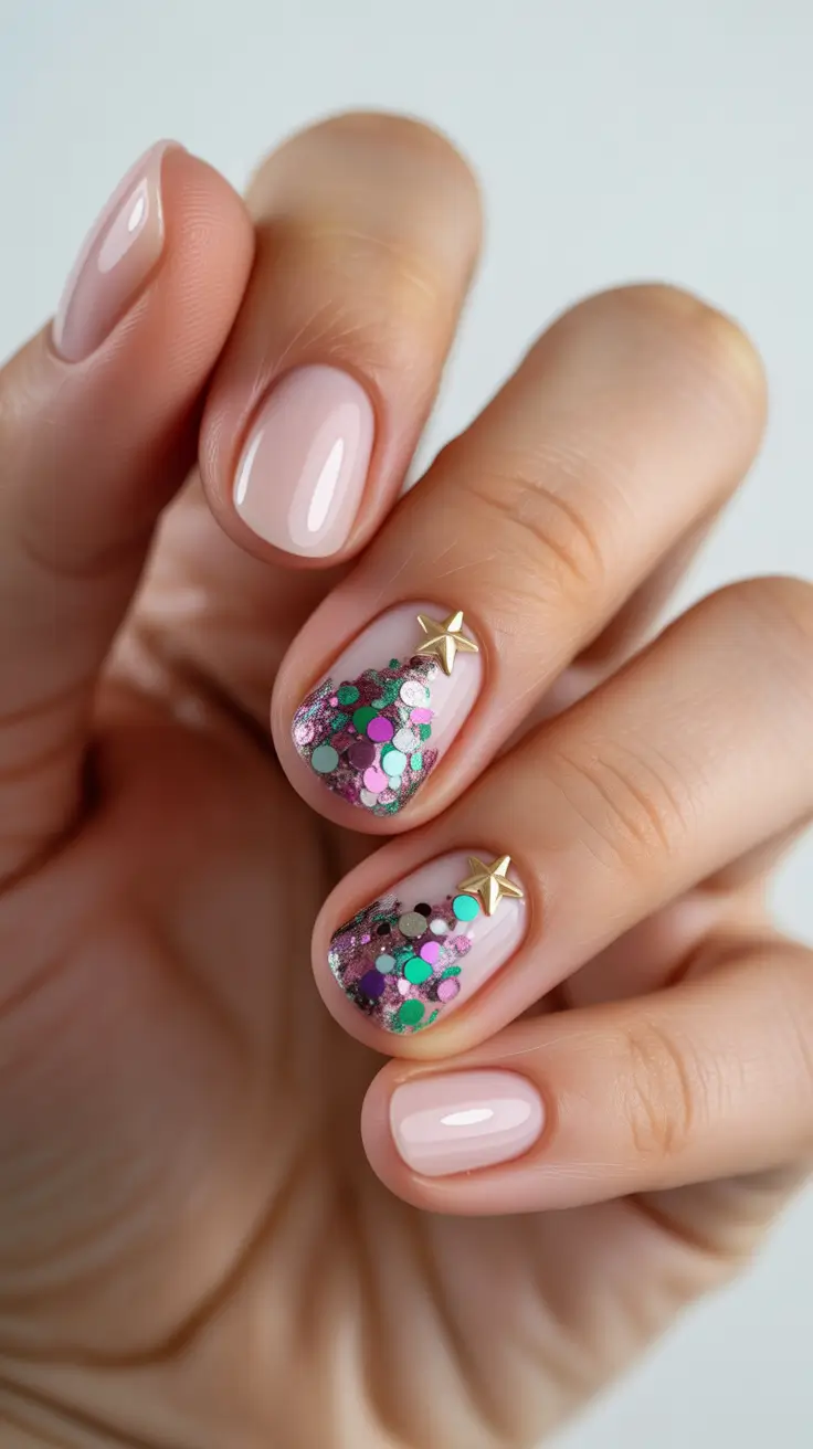 Trendy Short Winter Nail 2025–2026 Festive Confetti Magic
