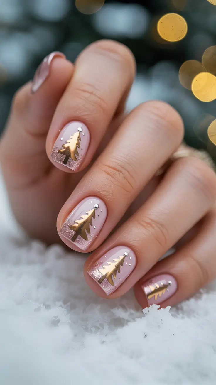 Trendy Short Winter Nail 2025–2026 Golden Evergreen Chic