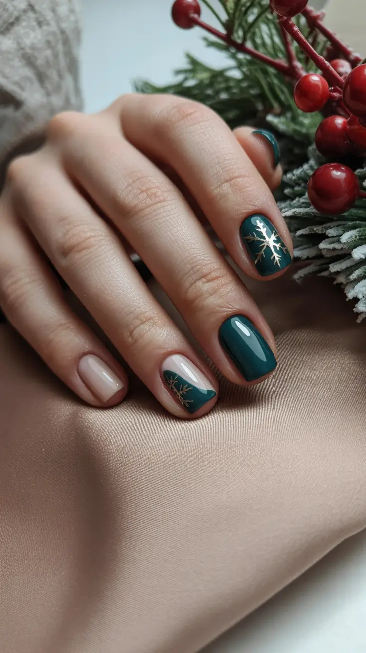 Trendy Short Winter Nail 2025–2026 Emerald Frost Harmony