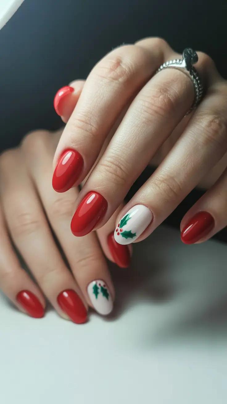 Trendy Short Winter Nail 2025–2026 Red Berries Elegance