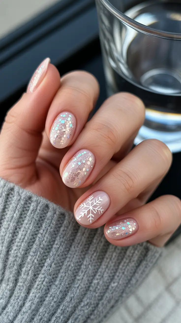 Trendy Short Winter Nail 2025–2026 Crystal Snow Glow