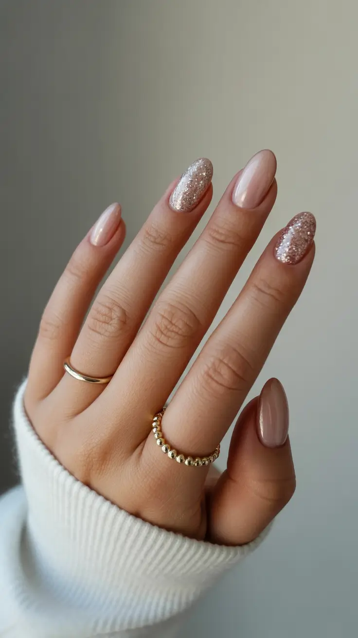Trendy short winter nail 2025-2026 soft pink sparkle
