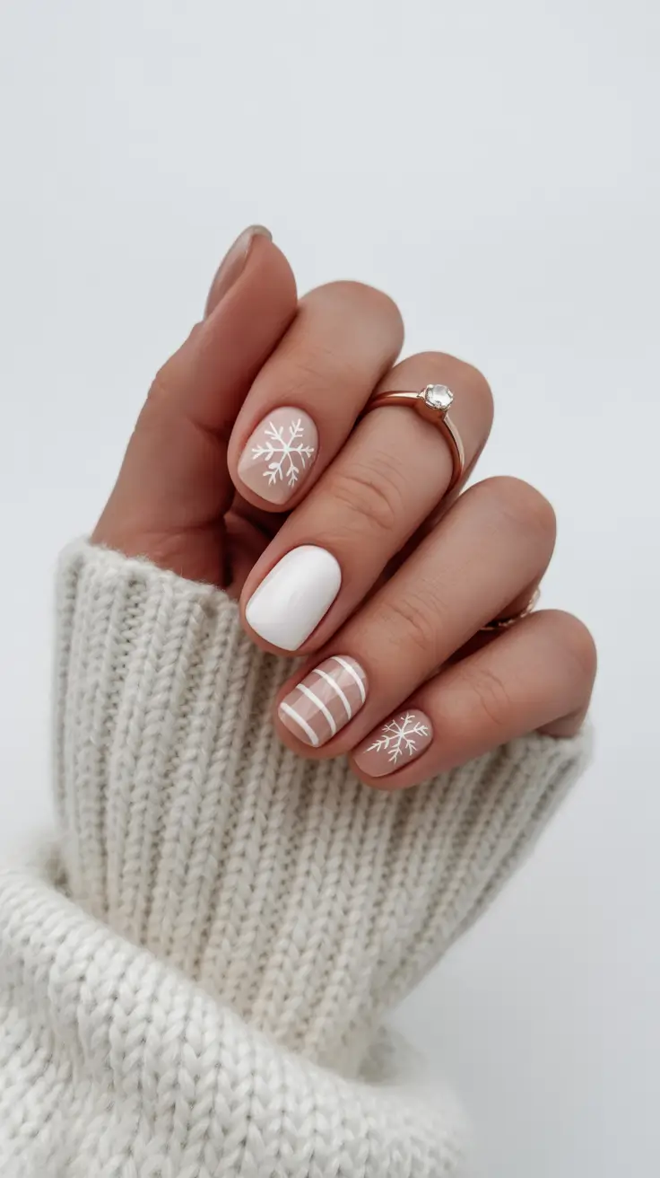 Trendy short winter nail 2025-2026 cozy white knit