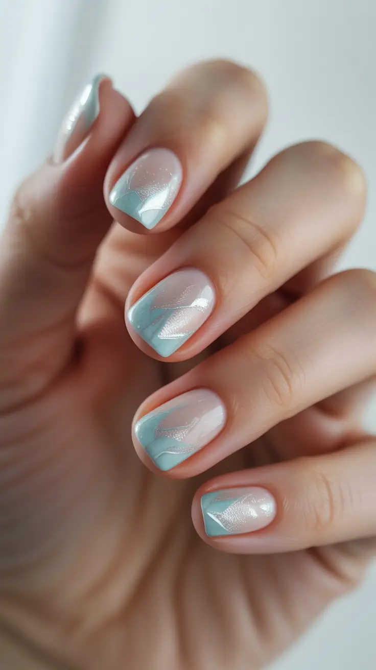 Trendy short winter nail 2025-2026 frosted blue minimalism