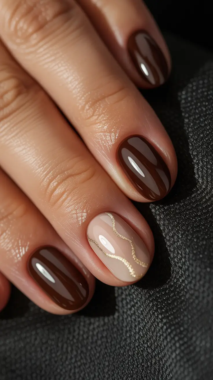 Trendy Winter Nail Colors 2025–2026 Golden Mocha Lines