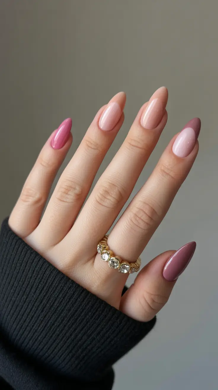 Trendy winter nail colors 2025–2026 Rosy Gradient Glam