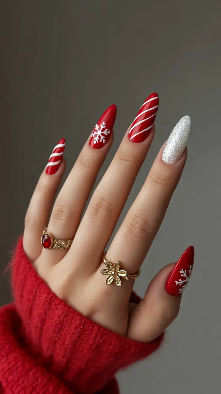 Trendy Winter Nails 2025-2026 Classic Red Snowflakes