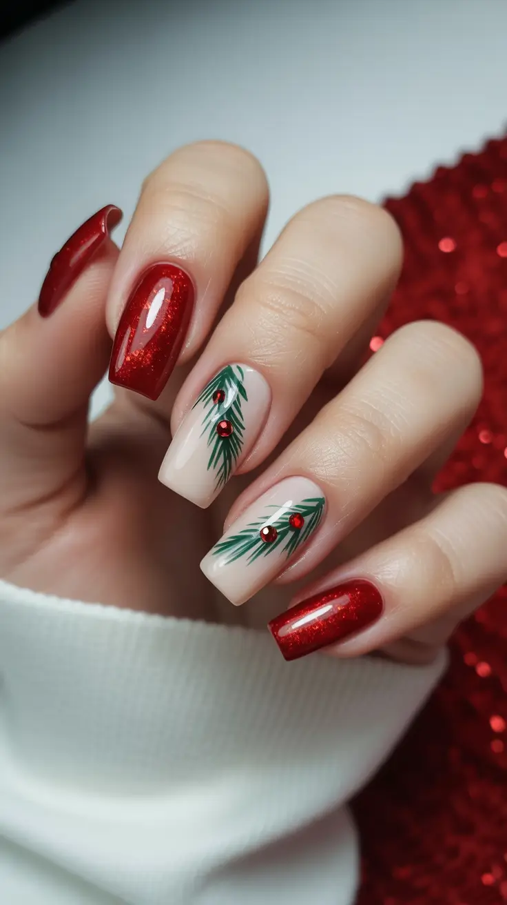 Trendy Winter Nails 2025-2026 Gilded Evergreen Sparkle
