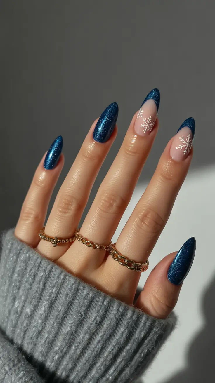 Trendy Winter Nails 2025-2026 Midnight Blue Frost