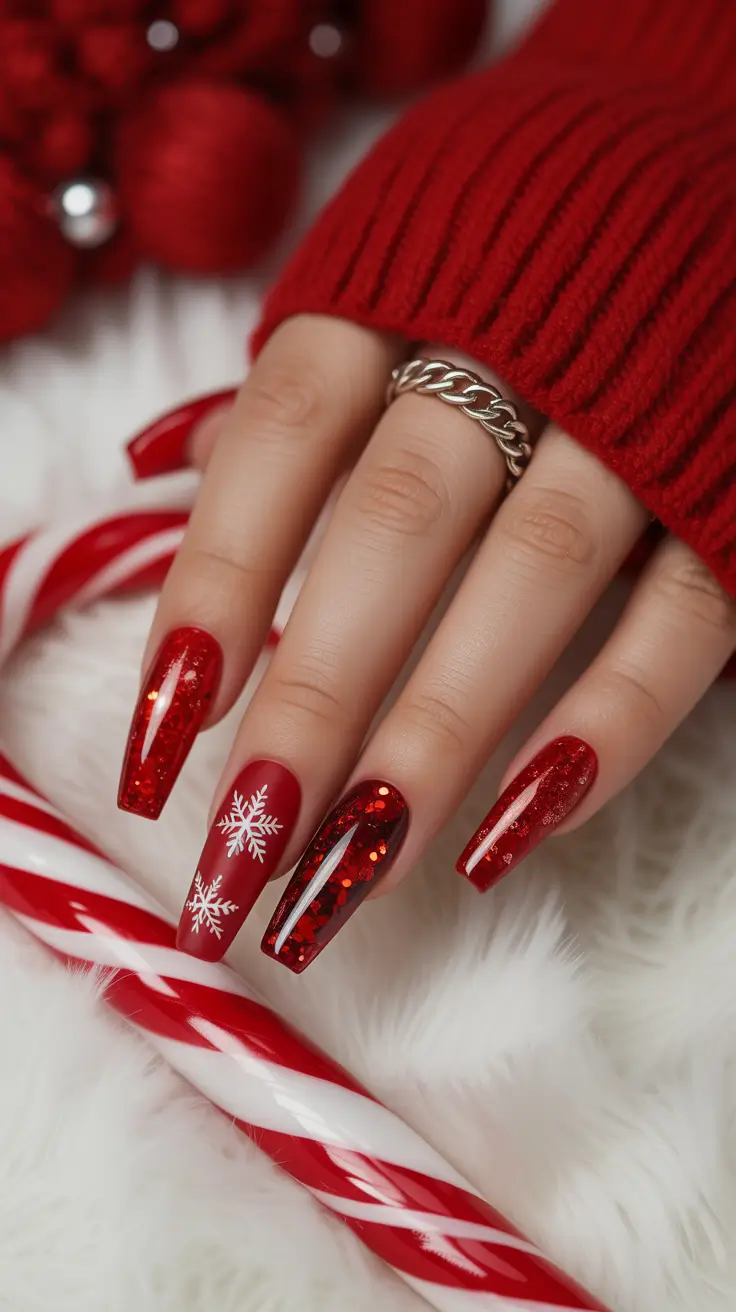 Trendy Winter Nails 2025-2026 Crimson Candy Sparkle