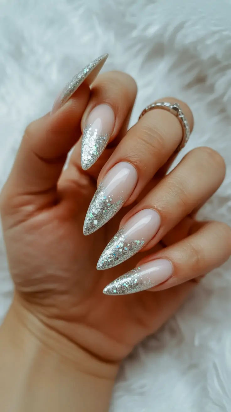 Trendy Winter Nails 2025-2026 Silver Frost Ombre