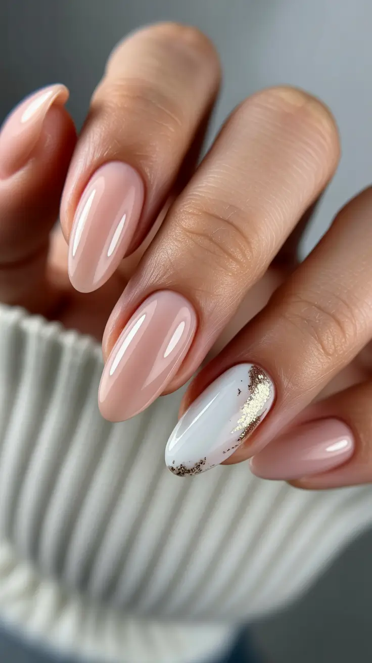Trendy Winter Nails 2025-2026 Soft Nude Glow with Golden Accent