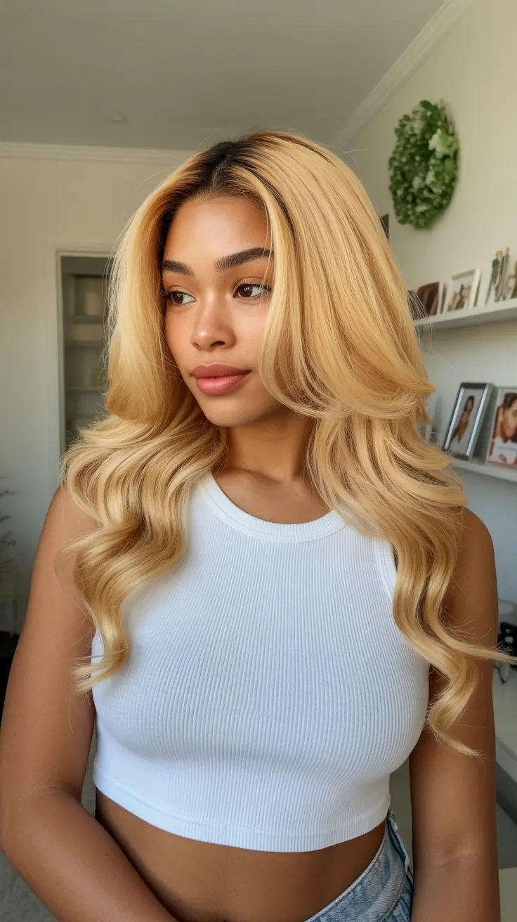 winter hair colors for black women 2025-2026 Butter Blonde Hollywood Waves