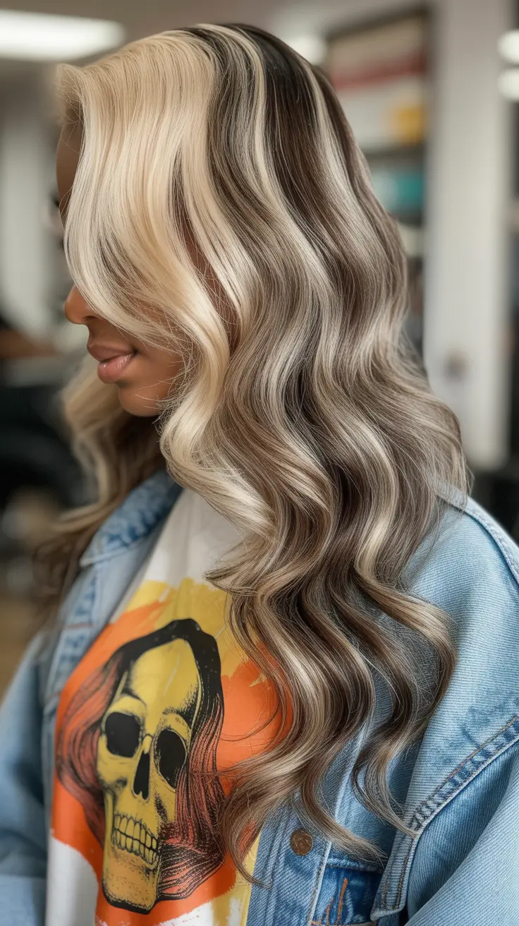 winter hair colors for black women 2025-2026 Chunky Blonde Highlights with Dark Base