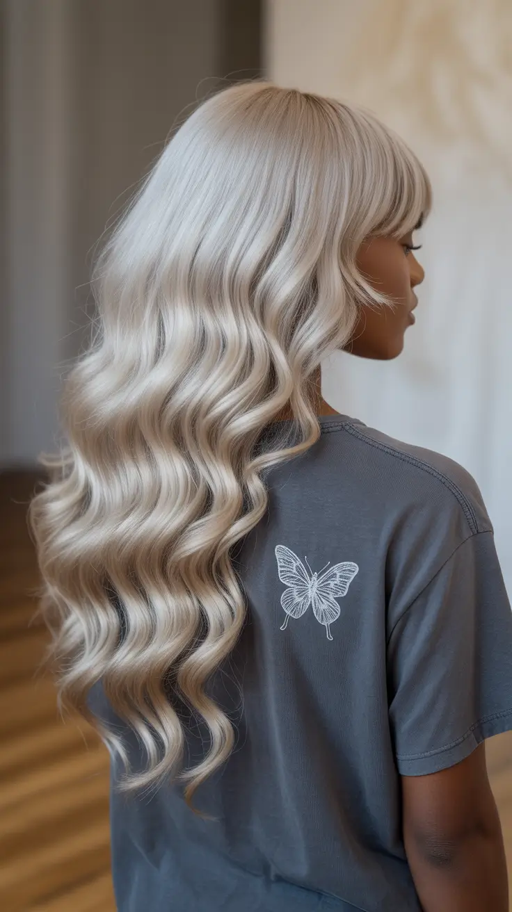 winter hair colors for black women 2025-2026 Icy Platinum with Soft Layers