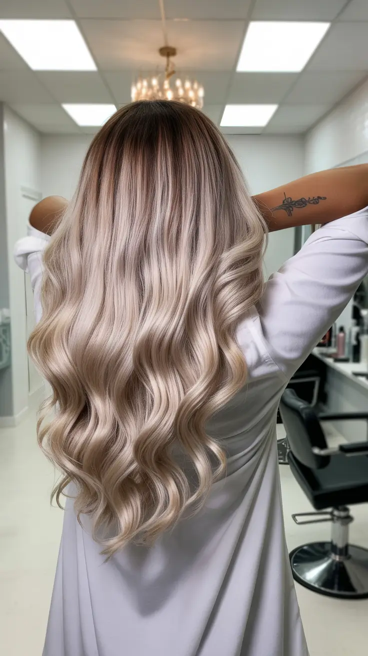 winter hair colors for black women 2025-2026 Ash-Blonde Balayage Waves