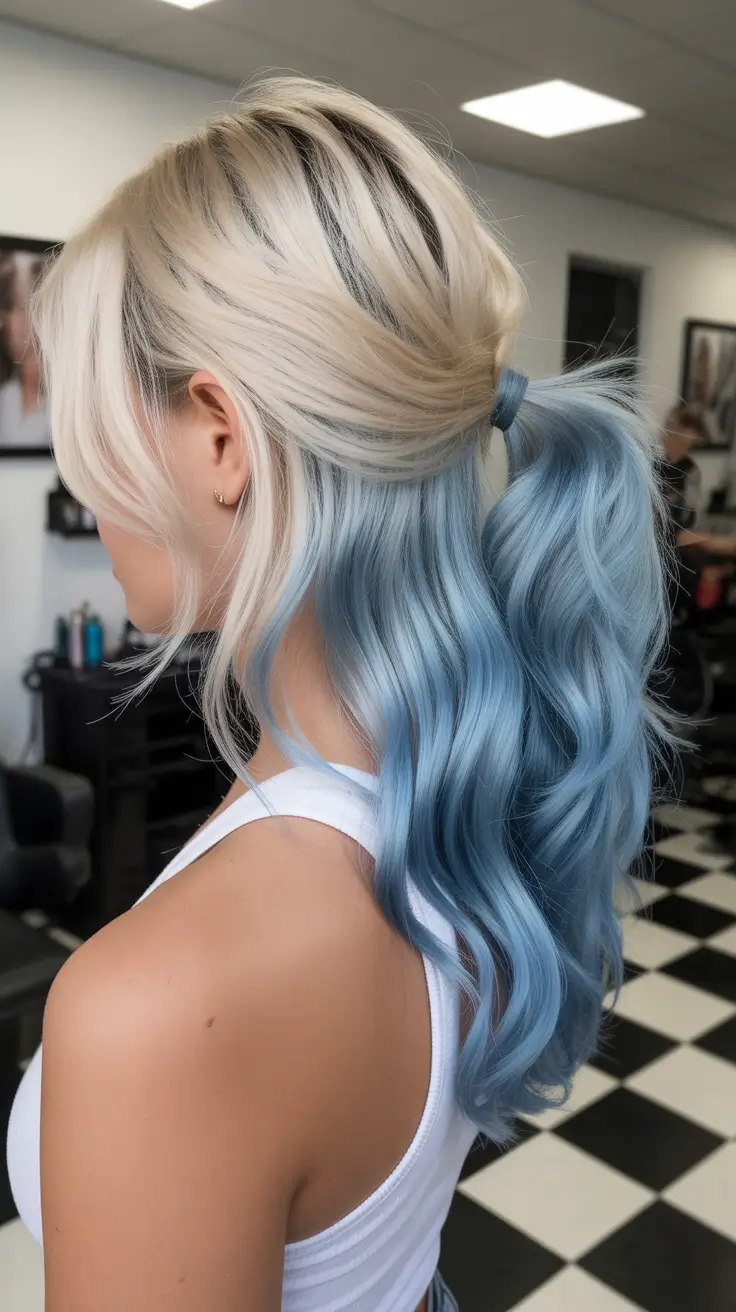 winter hair colors for blondes 2025-2026 Frosted Blue Elegance