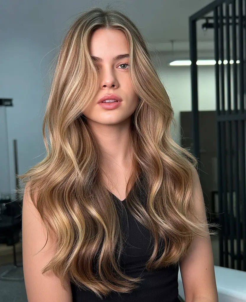 winter hair colors for blondes 2025-2026 balayage caramel blonde waves