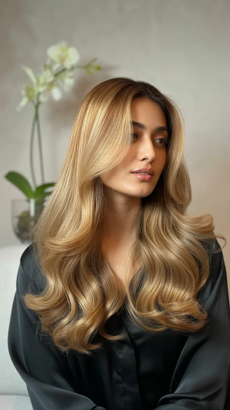 winter hair colors for blondes 2025-2026 golden dimension with face-framing layers