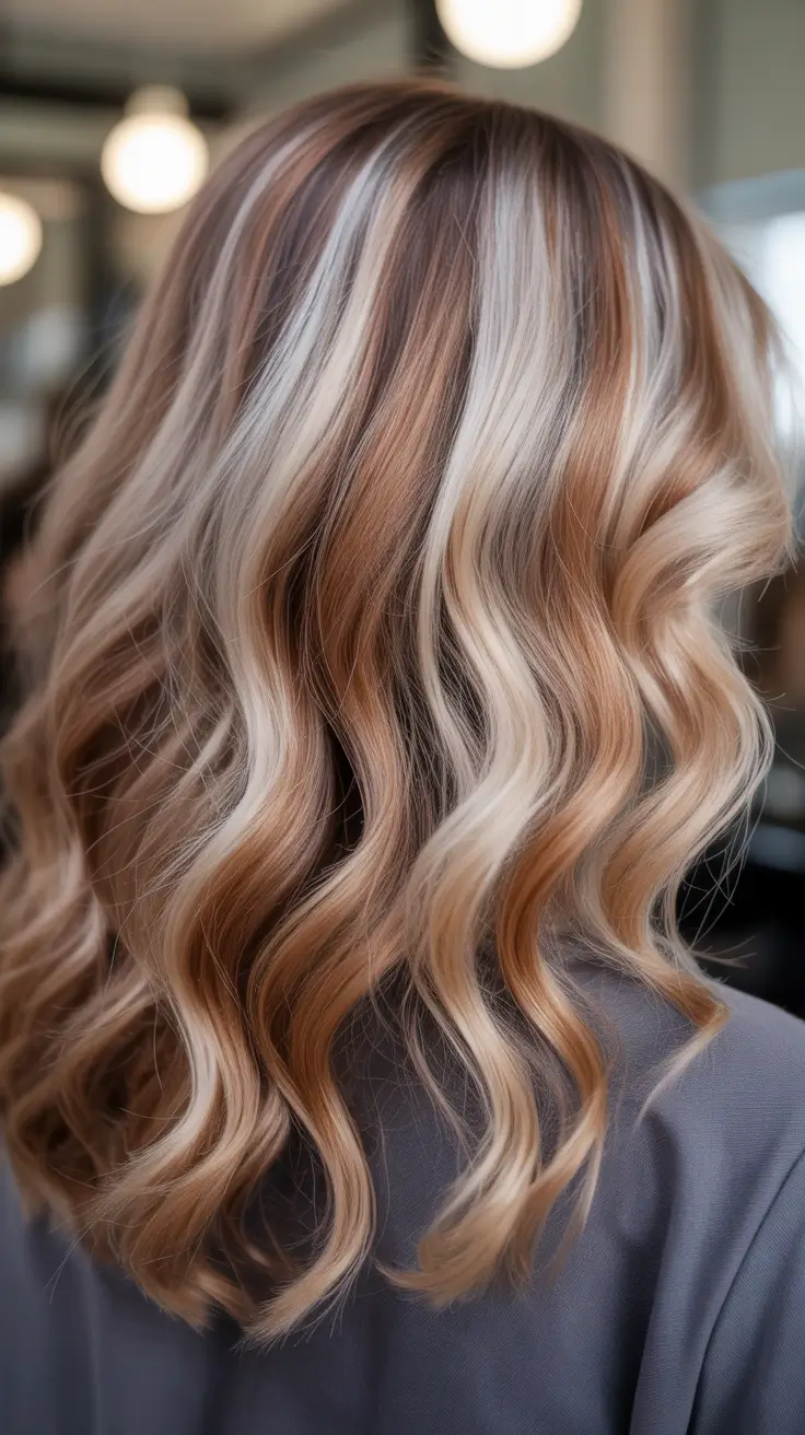 winter hair colors for blondes 2025-2026 Copper and Cream Balayage