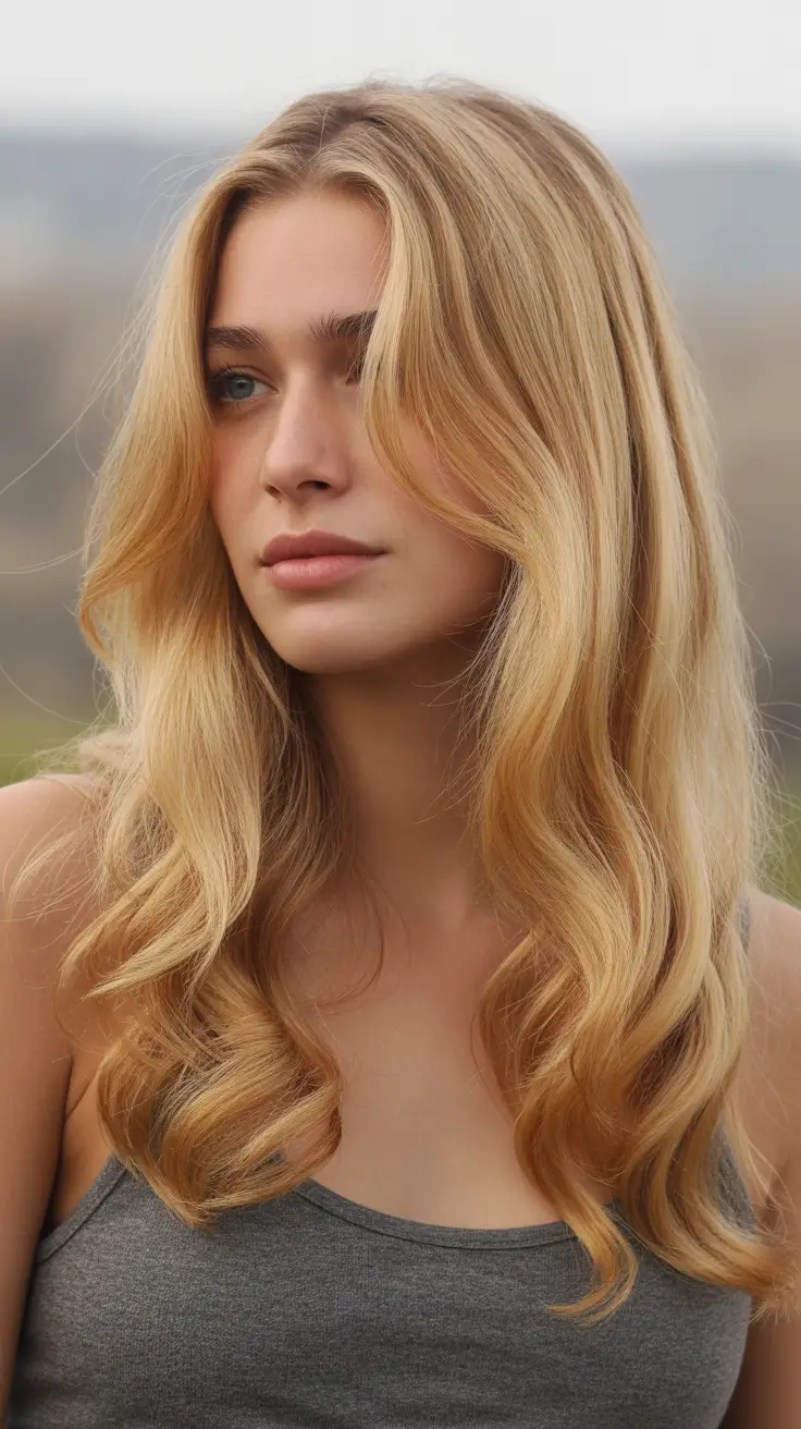 winter hair colors for blondes 2025-2026 Golden Honey Blonde