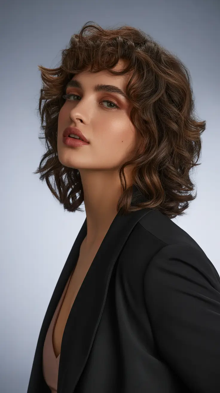winter hair colors for brown hair 2025-2026 Voluminous Brown with Tousled Curls