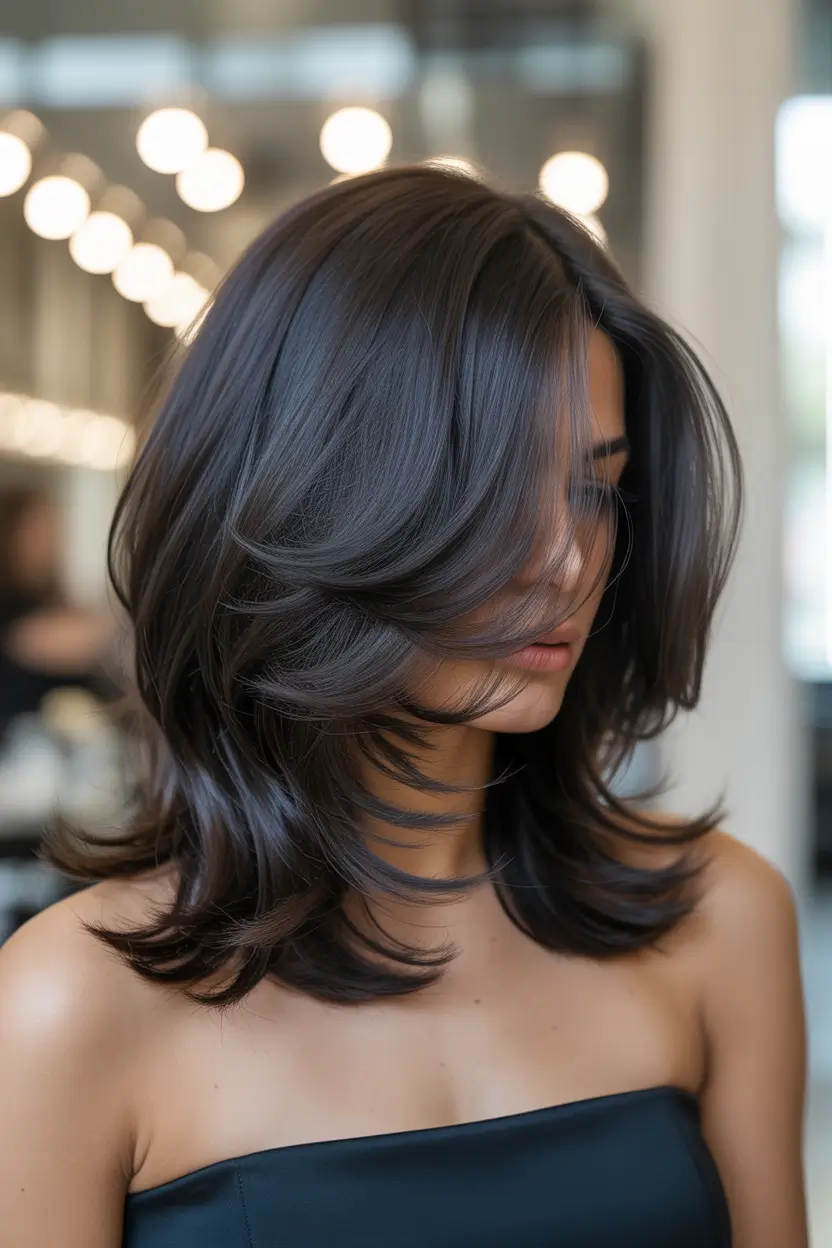 winter hair colors for brown hair 2025-2026 Smoky Brunette with Glossy Finish