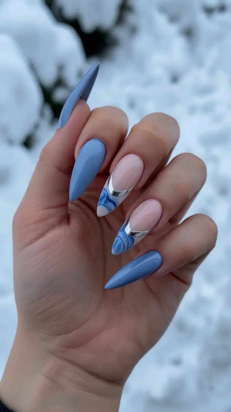 Winter 2025-2026 Frost Blue and Silver Marble Waves