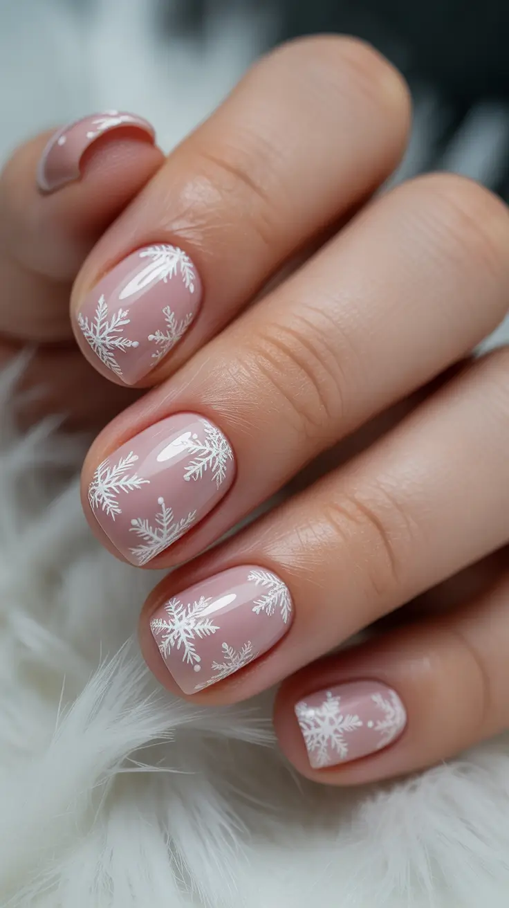 Winter 2025–2026 nude snowflake nail art