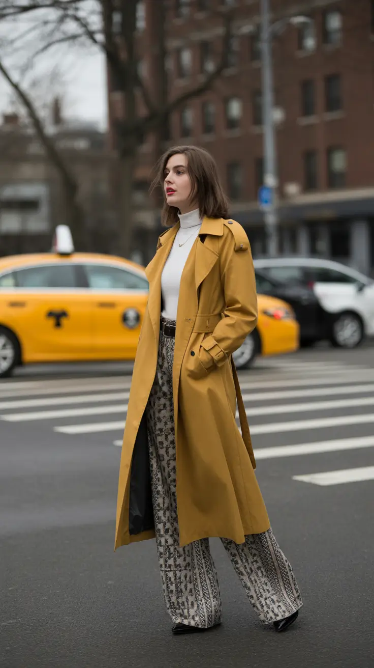 winter outfits cold 2025-2026 Golden Trench and Patterned Ease