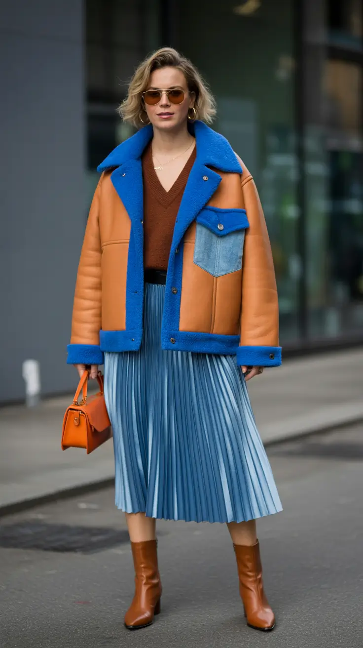 winter outfits cold 2025-2026 Retro-Toned Play with Blue and Camel