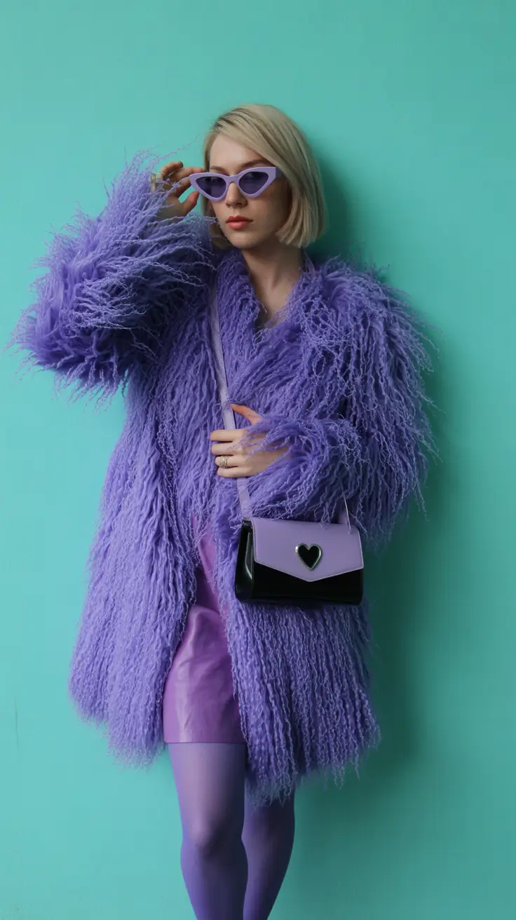 winter outfits cold 2025-2026 Purple Power in Shaggy Layers