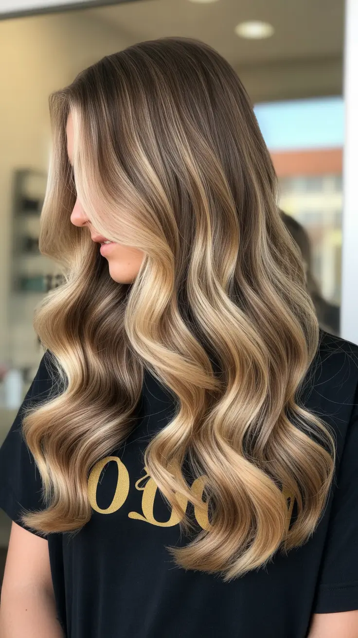 winter trending hair colors 2025-2026 Golden Ribbon Balayage