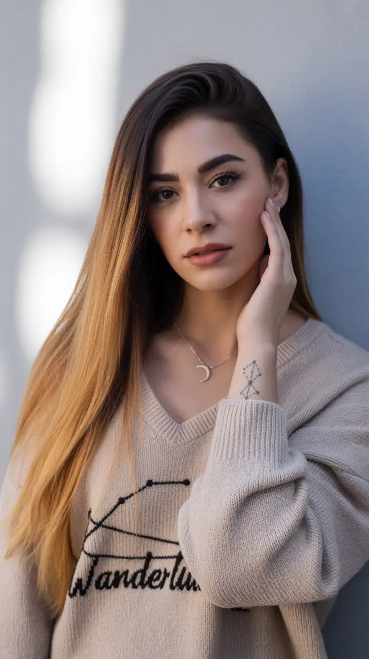 winter trending hair colors 2025-2026 Caramel Ombre Elegance