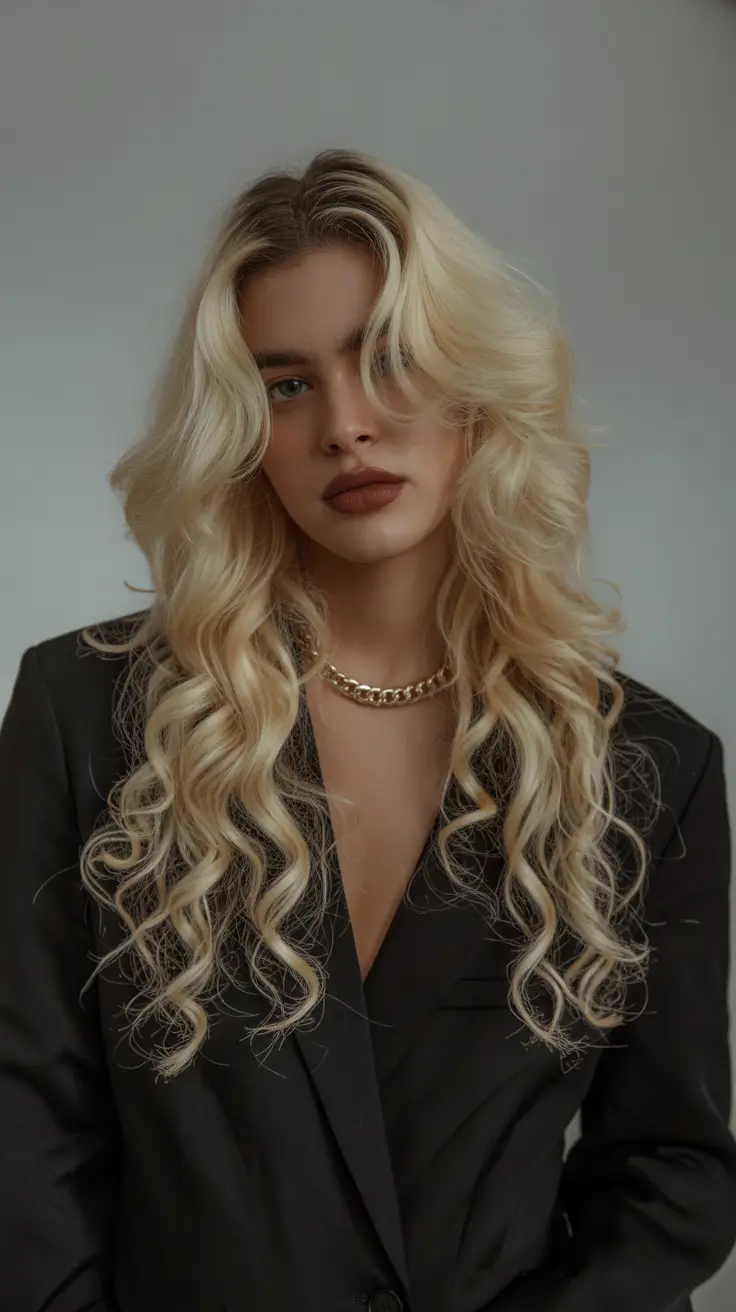 winter trending hair colors 2025-2026 Champagne Curls Luxe