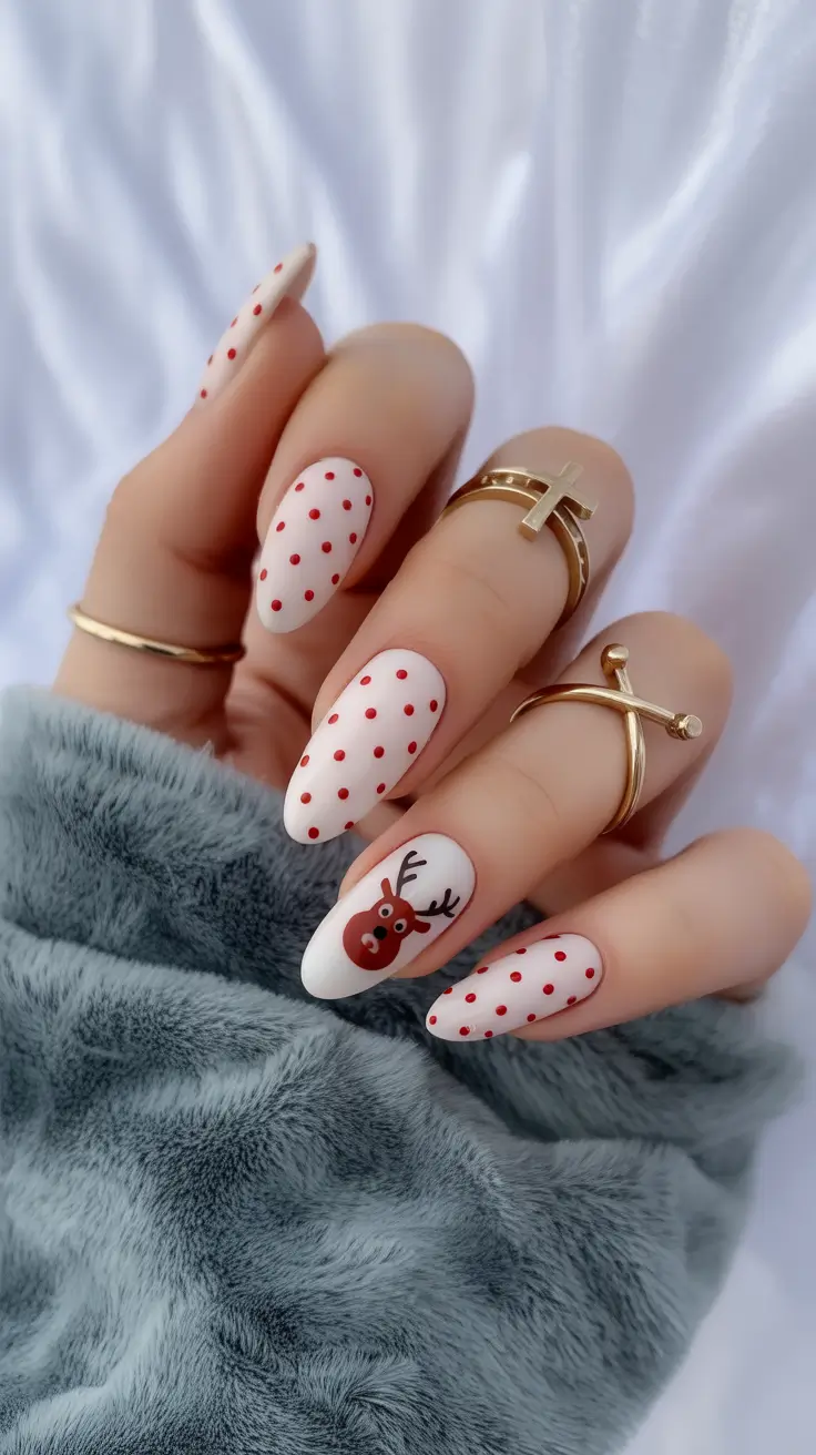 winter almond nails 2025-2026 reindeer whimsy