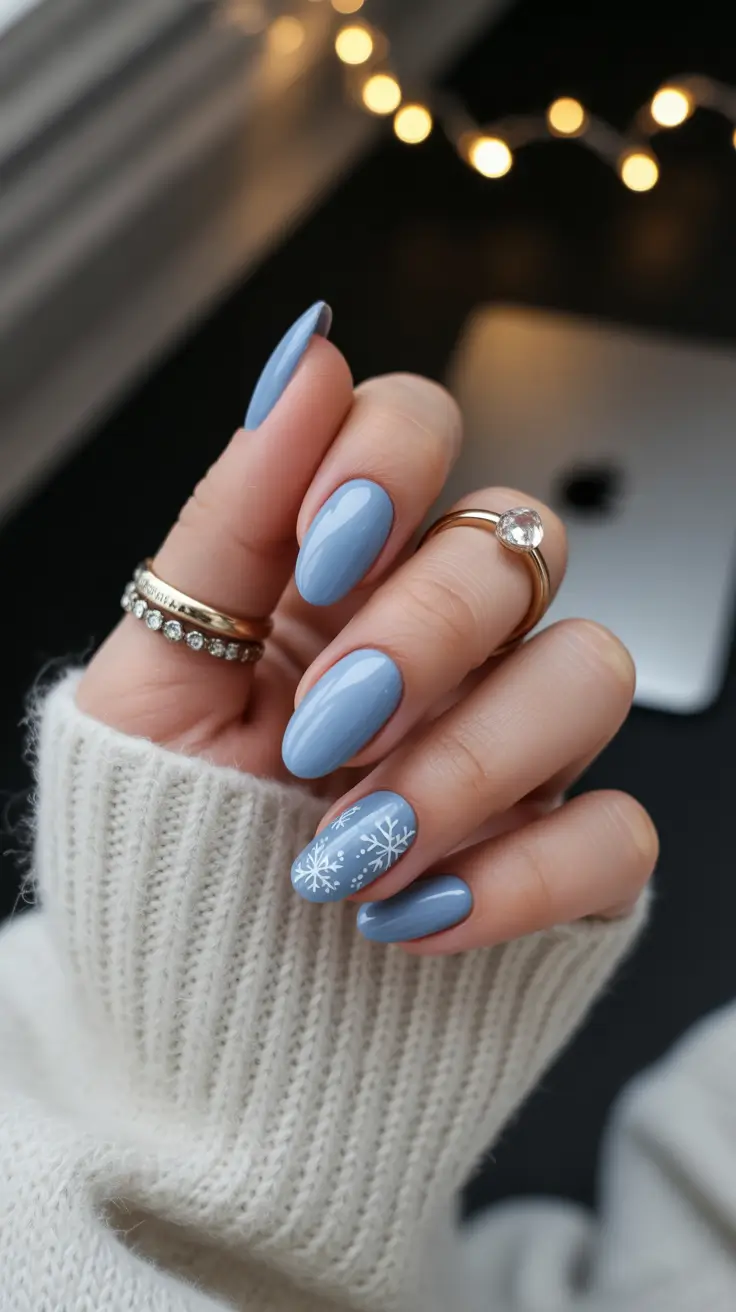 winter almond nails 2025-2026 blue snowflake