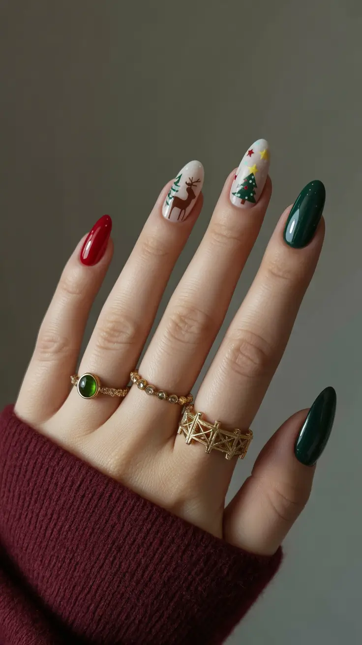 Winter Almond Nails 2025–2026 Minimal Christmas Charm