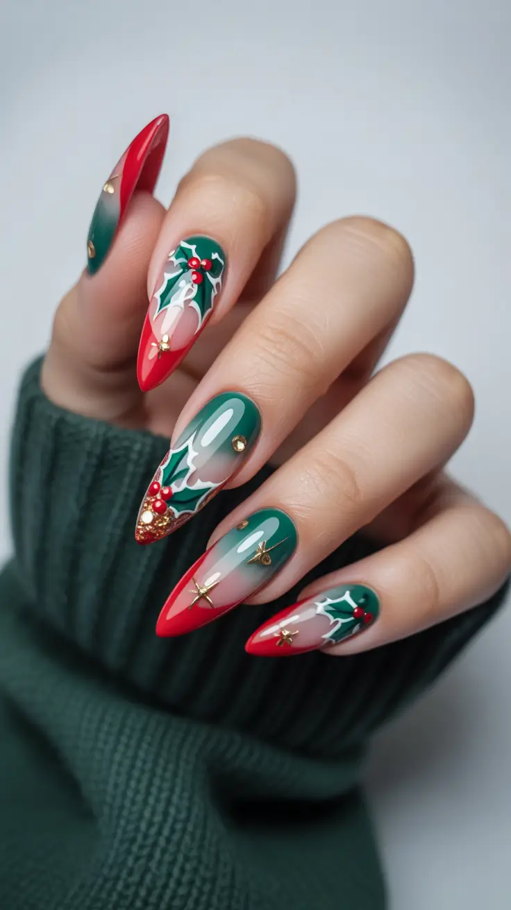 Winter Gel Nails 2025–2026 Festive Red & Green Magic