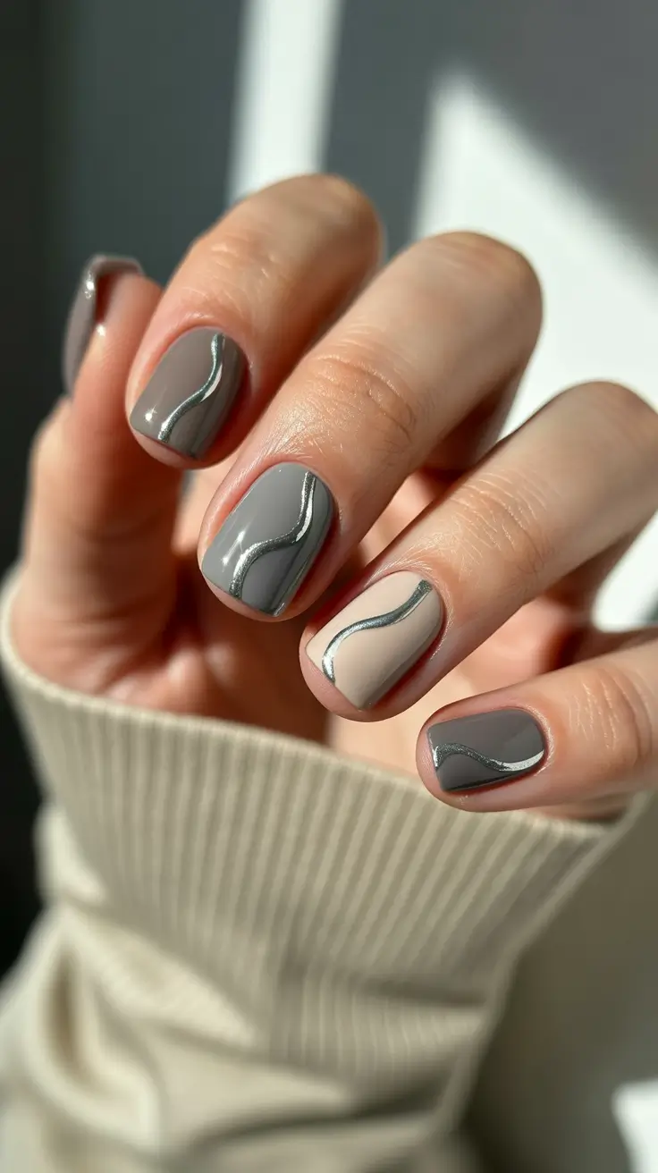 Winter Gel Nails 2025–2026 Minimalist Grey Wave
