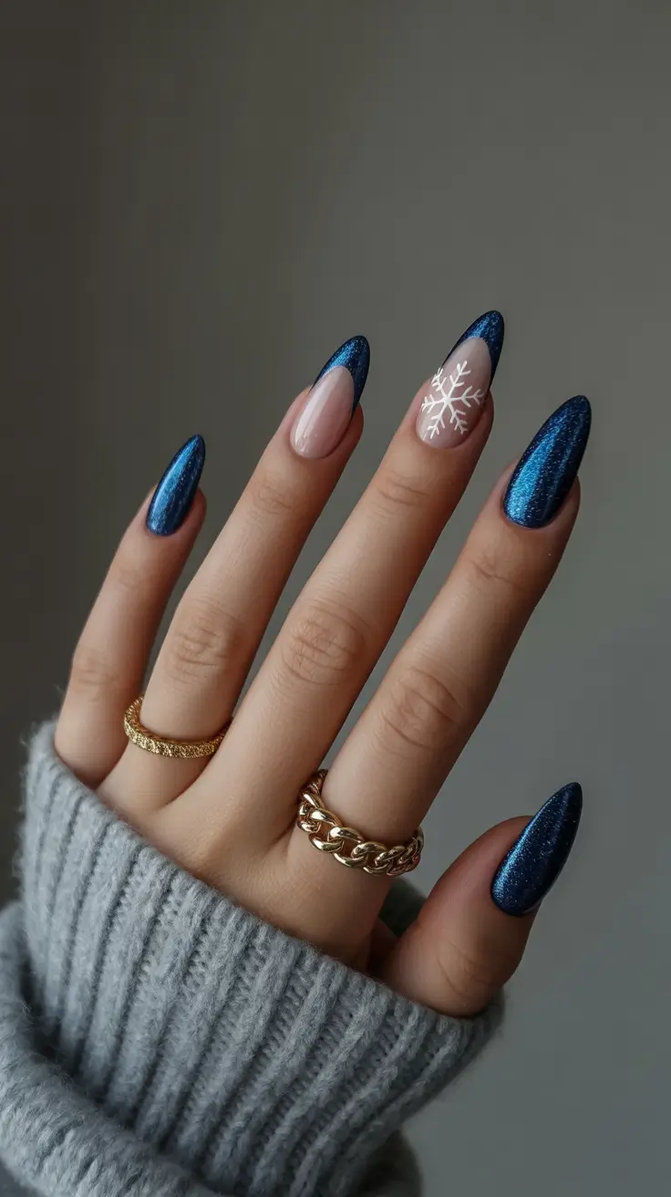 Winter Gel Nails 2025-2026 Midnight Snowflake