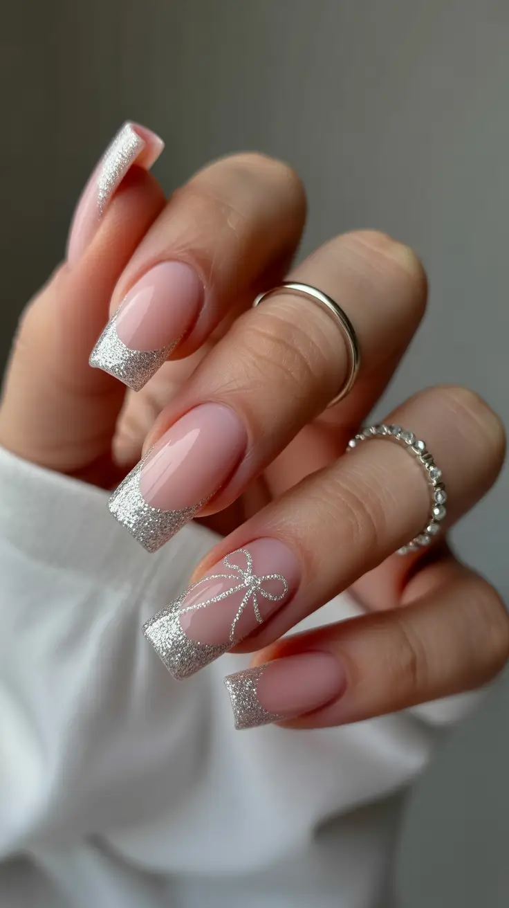 Winter Gel Nails 2025-2026 Silver Gift Glow