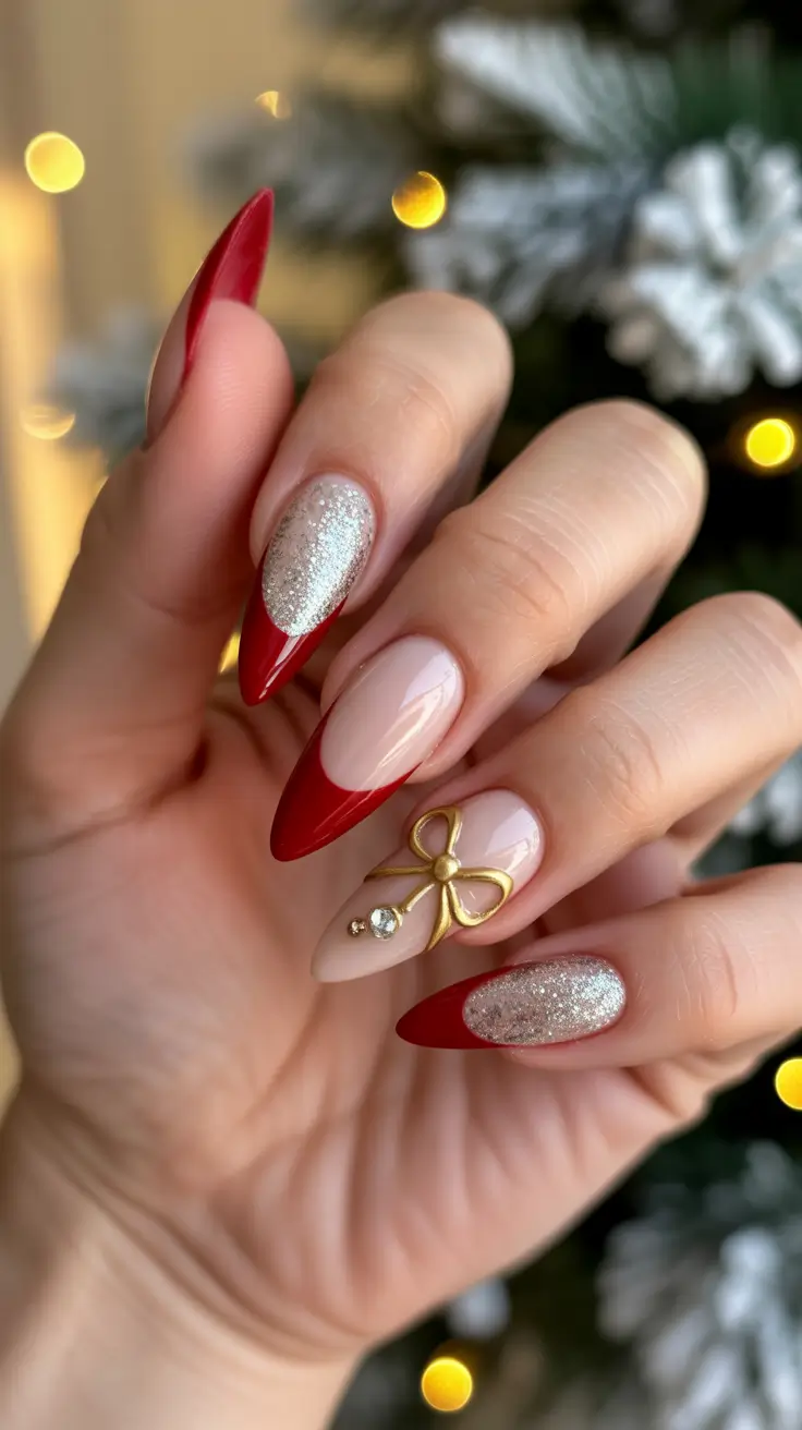 Winter Gel Nails 2025-2026 Golden Bow Affair