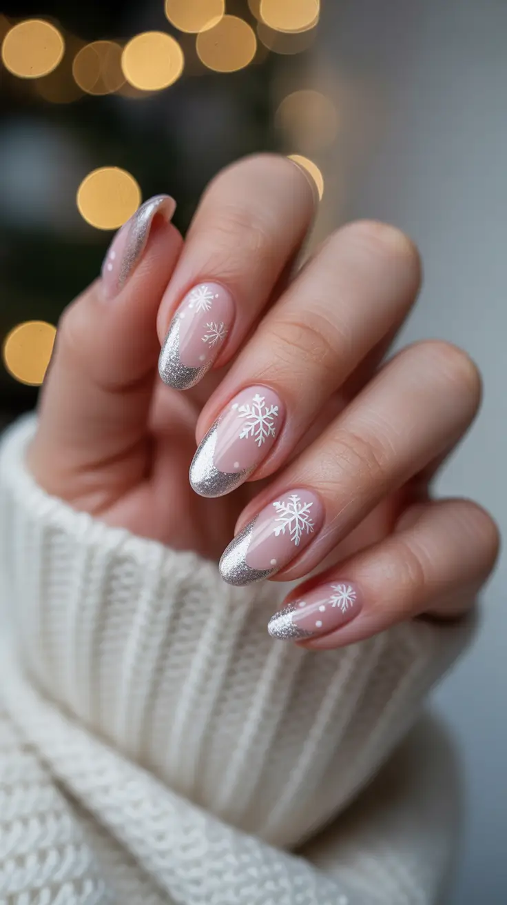 winter-nails-design-and-color-2025-2026 Silver Snowfall Glow