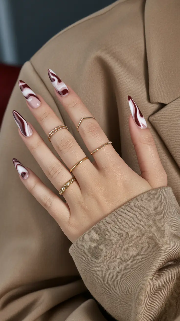 winter-nails-design-and-color-2025-2026 Velvet Mocha Swirls