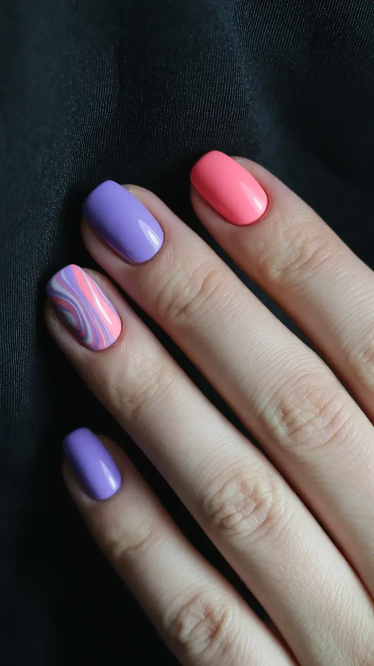 winter-nails-design-and-color-2025-2026 Frosted Lavender & Coral Twist